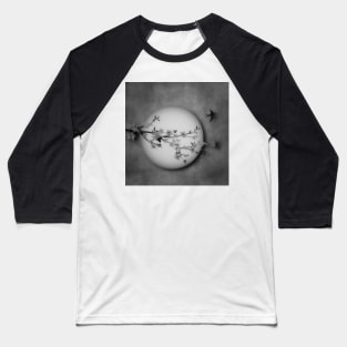 Cherry Blossom Moon In Black and White Baseball T-Shirt